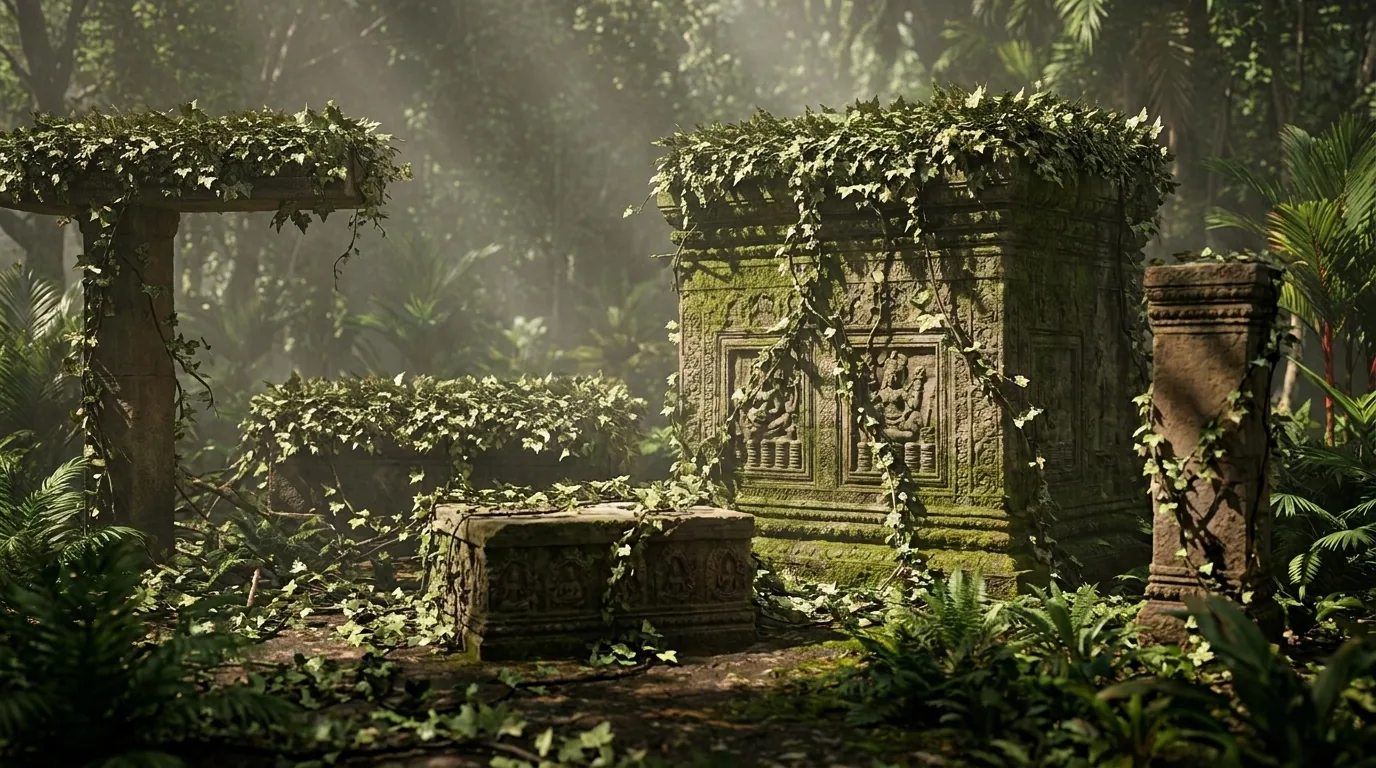 Temple ruins overgrown with ivy exported from Ivy Grower Studio