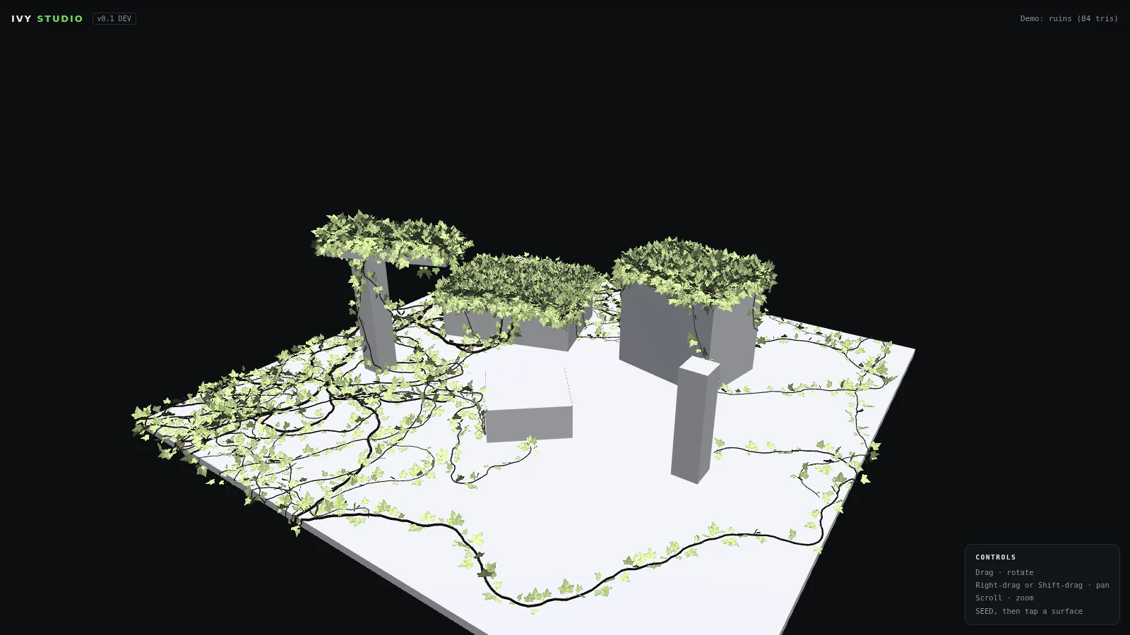 Realistic small leaf ivy growth in the Ivy Grower Studio viewport
