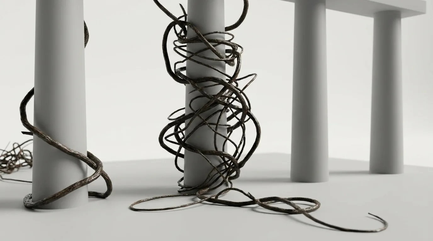 Studio render of the Ivy Grower Studio tangle feature, vines wrapping around each other and around columns